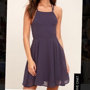 Purple skater dress with cross cross back
